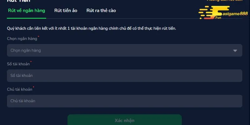 Fastgame888: Nền tảng cá cược uy tín hàng đầu trong 2025 28 Rút tiền từ tài khoản sau khi thắng cược
